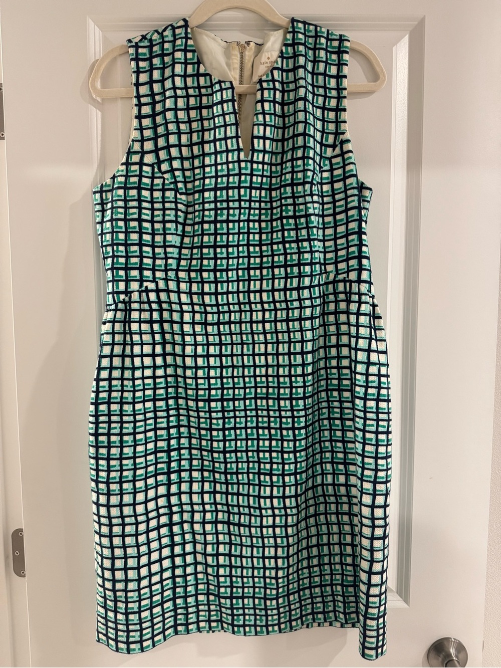 kate spade Navy and Mint Grid Midi Dress